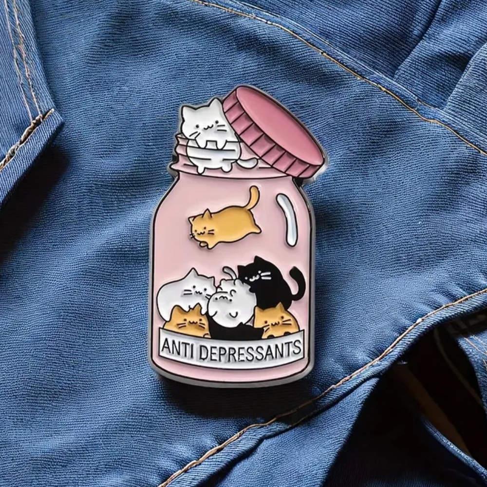 Cute Cat Anti Depressants Medicine Enamel Pin